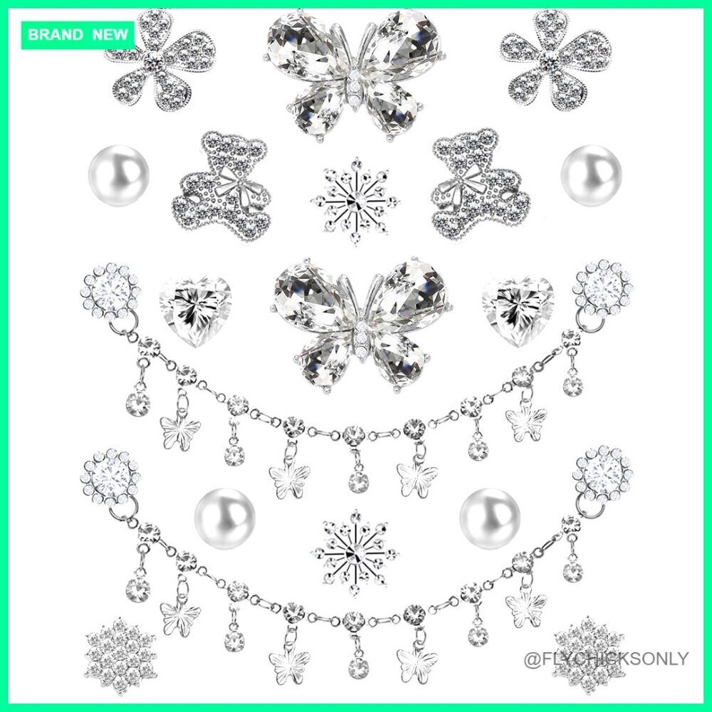 Alloy Shoe Charms Set with Rhinestone Chains for Women Fashion Accessories